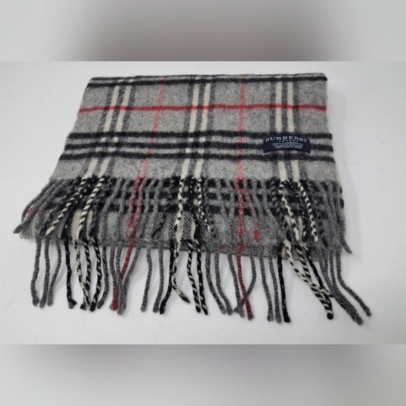 Burberry Vintage Scarf Nova Check Gray Lambswool England Y2K XL size 70" x 11.5" - Picture 1 of 12